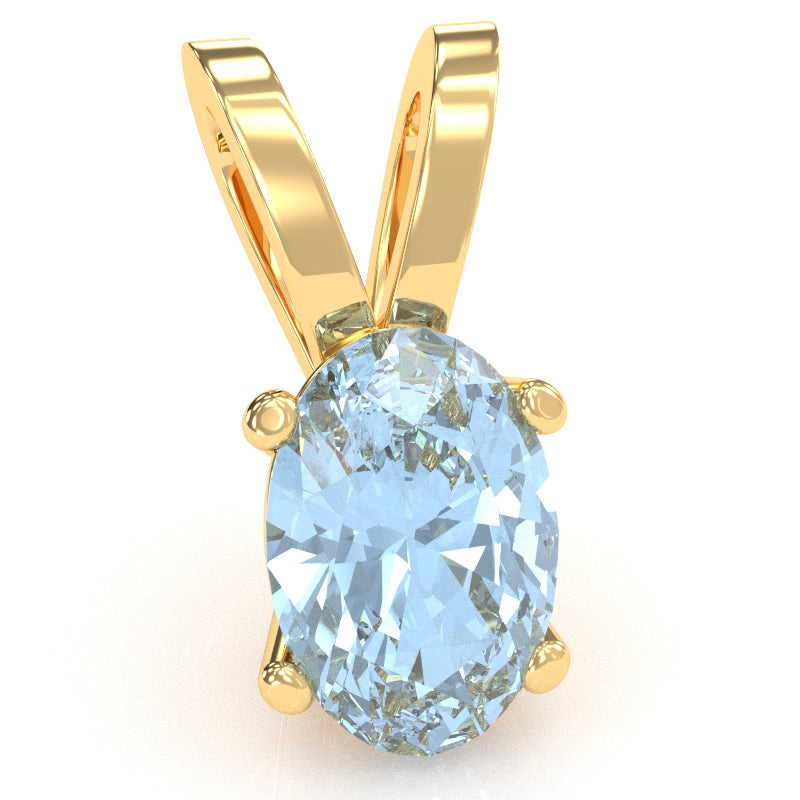 Aquamarine Oval Solitaire Pendant In 14k Yellow Gold