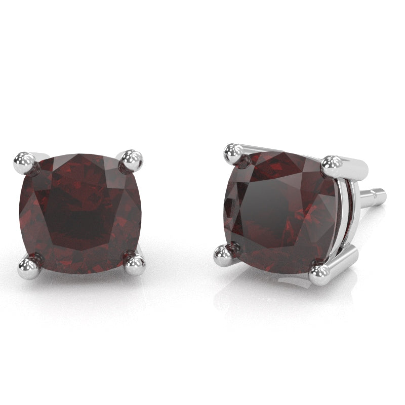 Garnet 5mm Cushion Stud Earrings in 14k White Gold