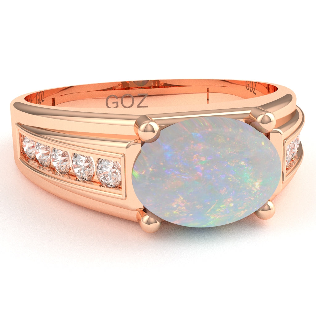 Opal Diamond Designer Channel Ring In 14k Rose Gold