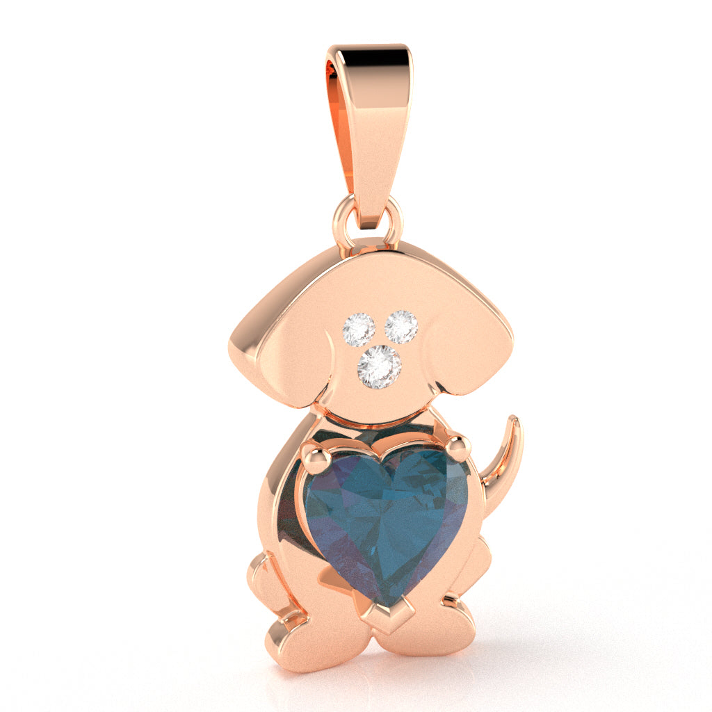 Lab-Created Alexandrite Diamond Puppy Love Heart Pendant In 14k Rose Gold