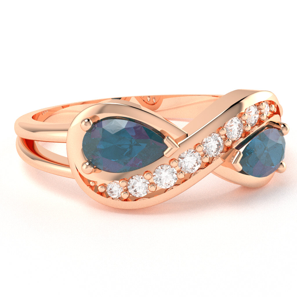 Lab-Created Alexandrite Diamond Infinity Love Ring In 14k Rose Gold
