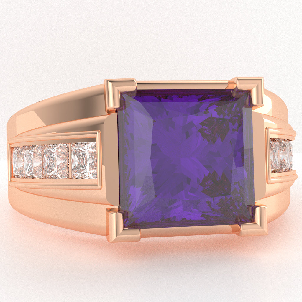 Men's Big Daddy Amethyst Lab-Grown Diamond Channel Ring In Solid 10k Rose Gold