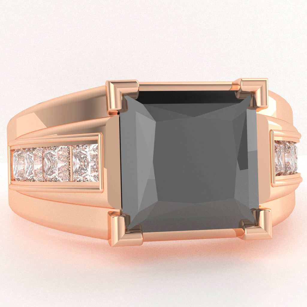 Men's Big Daddy Black Onyx Lab-Grown Diamond Channel Ring In Solid 14k Rose Gold
