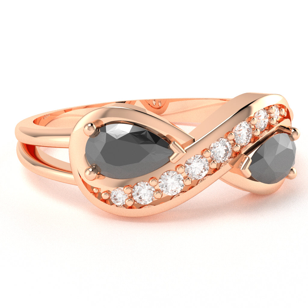 Black Onyx Diamond Infinity Love Ring In 14k Rose Gold
