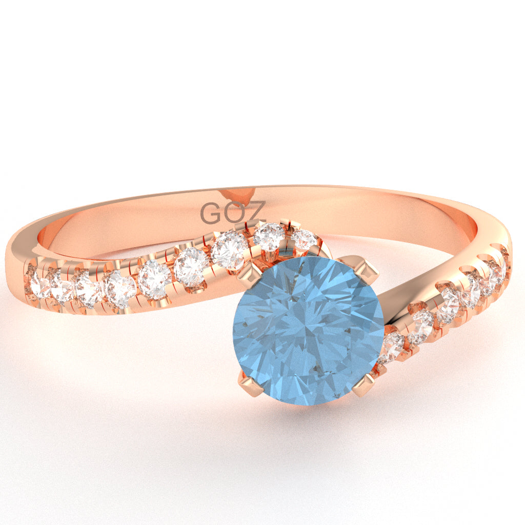Blue Topaz Diamond Curly Dainty Engagement Ring In 10k Rose Gold