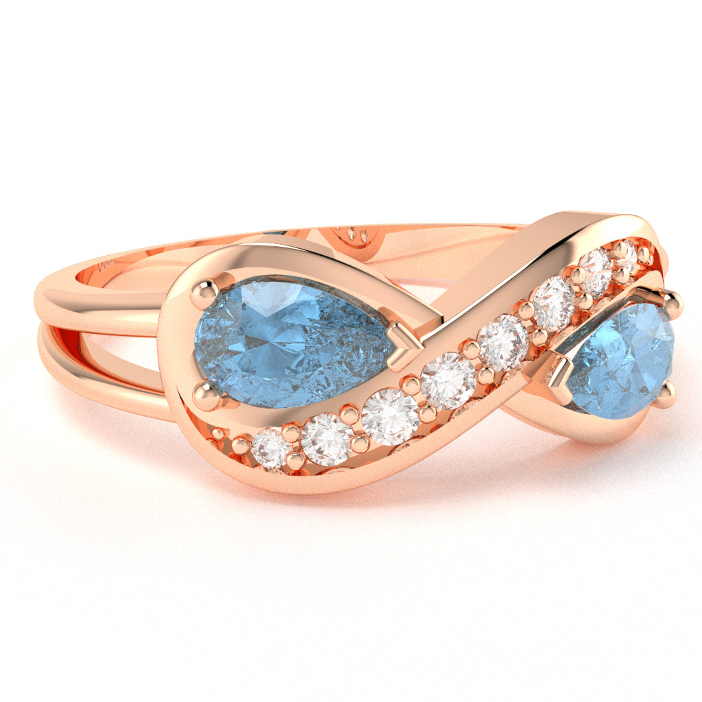 Blue Topaz Diamond Infinity Love Ring In 10k Rose Gold