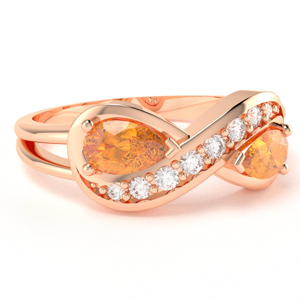 Citrine Diamond Infinity Love Ring In 10k Rose Gold