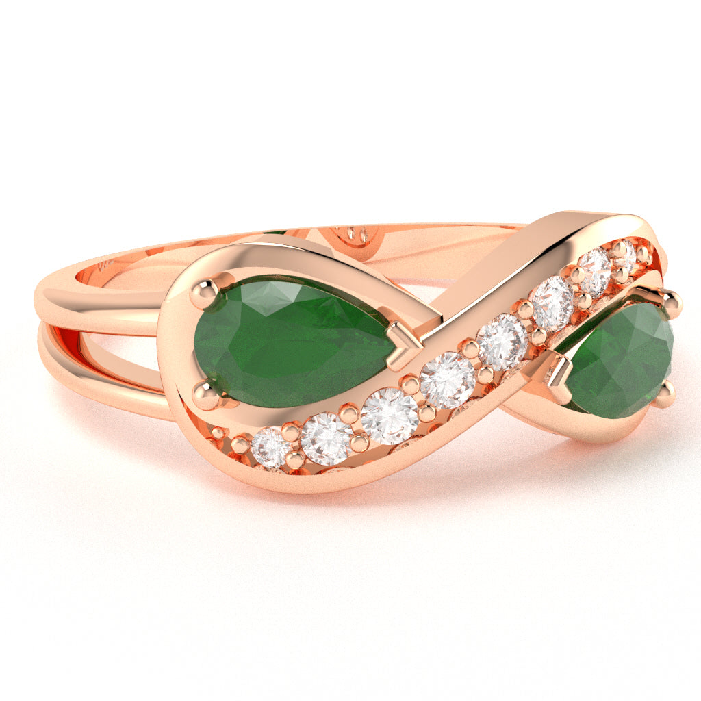 Emerald Diamond Infinity Love Ring In 14k Rose Gold