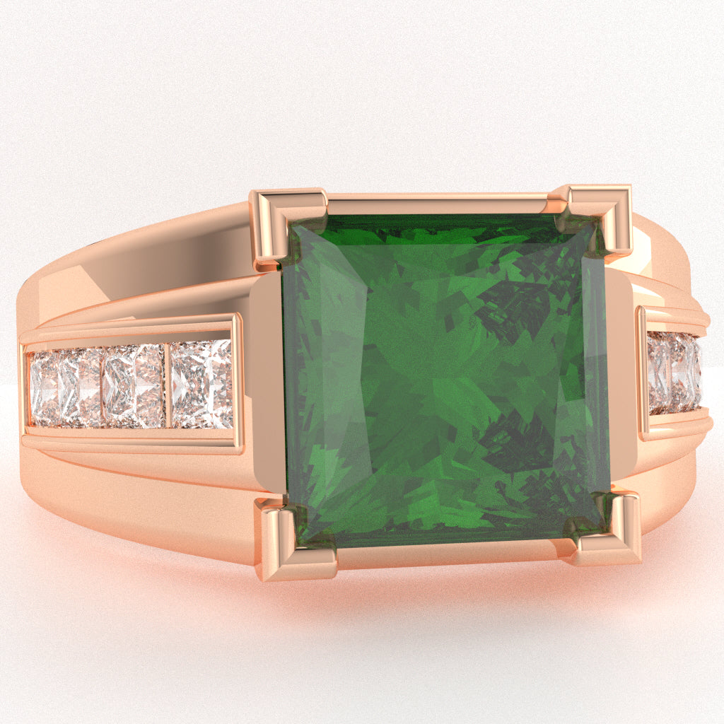 Men's Big Daddy Lab-Created Emerald Lab-Grown Diamond Channel Ring In Solid 10k Rose Gold