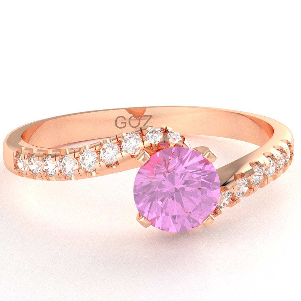 Lab-Created Pink Sapphire Diamond Curly Dainty Engagement Ring In 14k Rose Gold