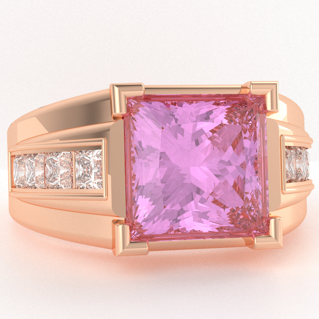 Men's Big Daddy Lab-Created Pink Sapphire Lab-Grown Diamond Channel Ring In Solid 14k Rose Gold