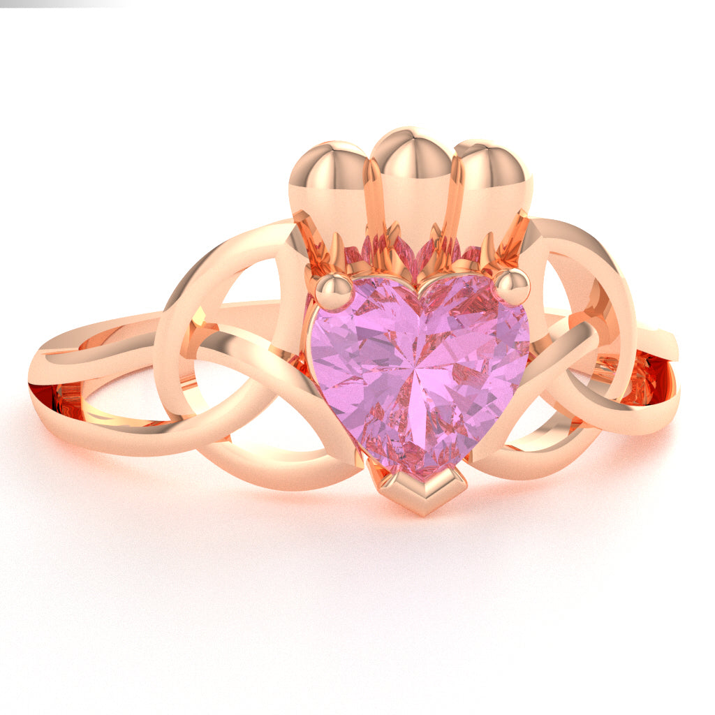Celtic Trinity Knot Claddagh Lab-Created Pink Sapphire Engagement Ring In 14k Rose Gold