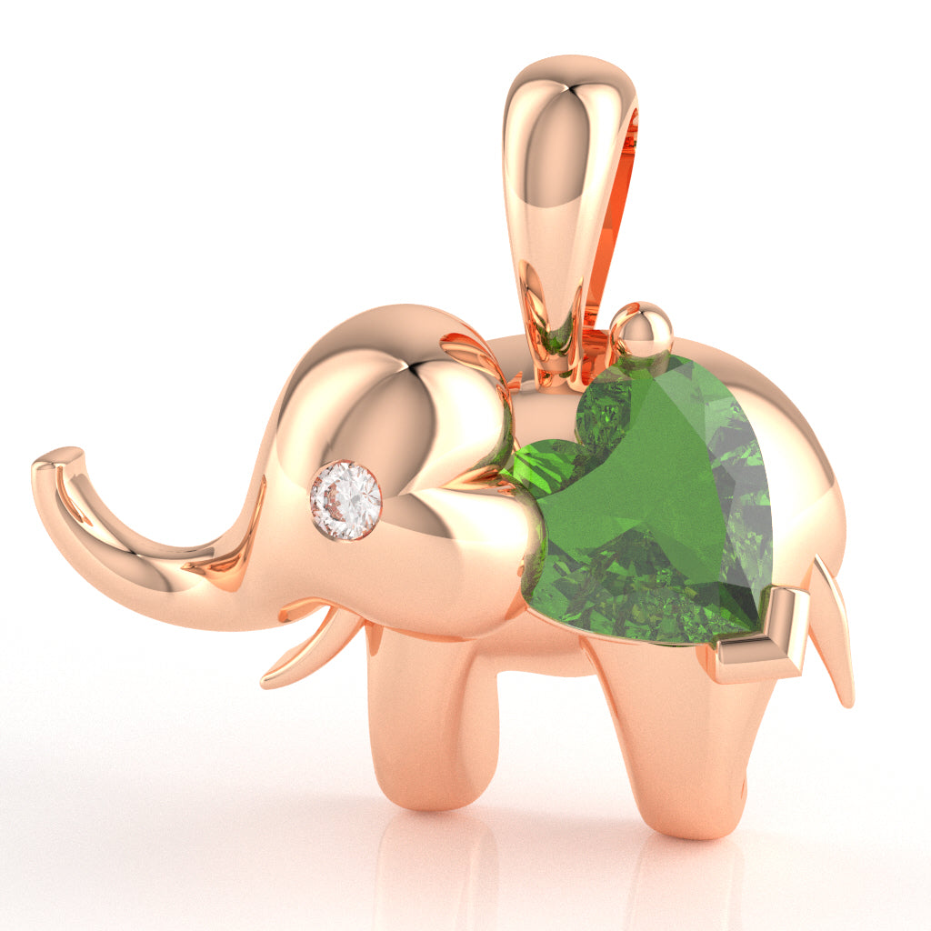 Peridot Diamond Elephant Heart Birthstone Pendant In 10k Rose Gold