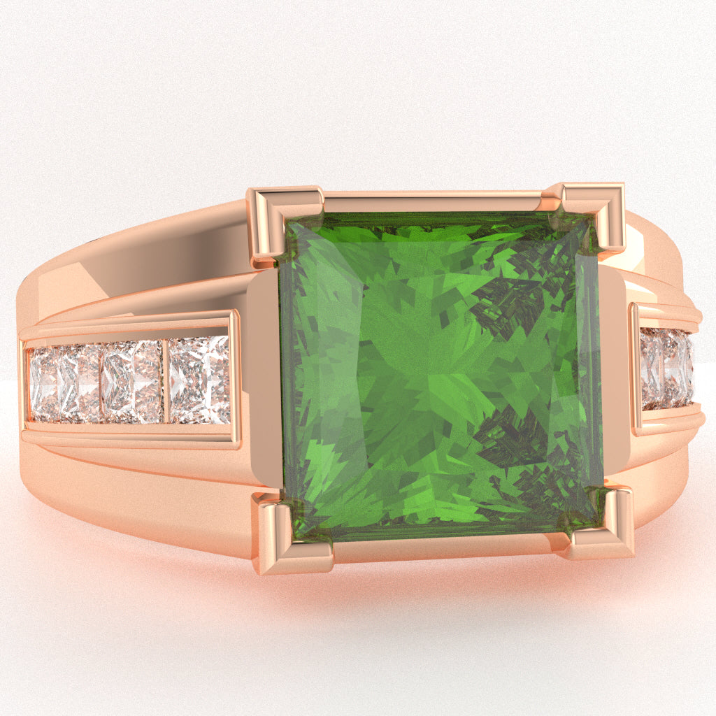 Men's Big Daddy Peridot Lab-Grown Diamond Channel Ring In Solid 14k Rose Gold