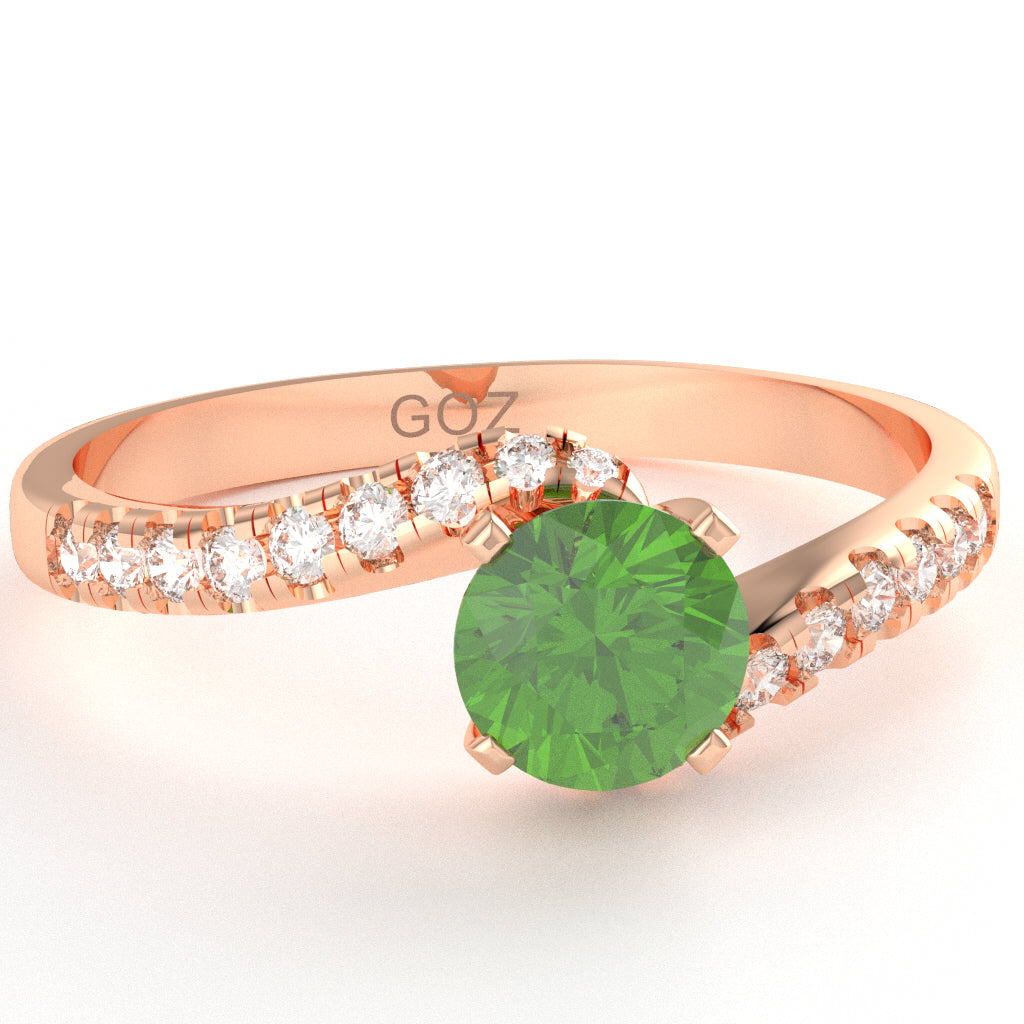Peridot Diamond Curly Dainty Engagement Ring In 10k Rose Gold