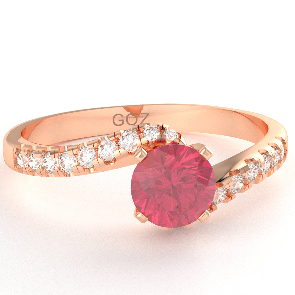 Pink Tourmaline Diamond Curly Dainty Engagement Ring In 10k Rose Gold