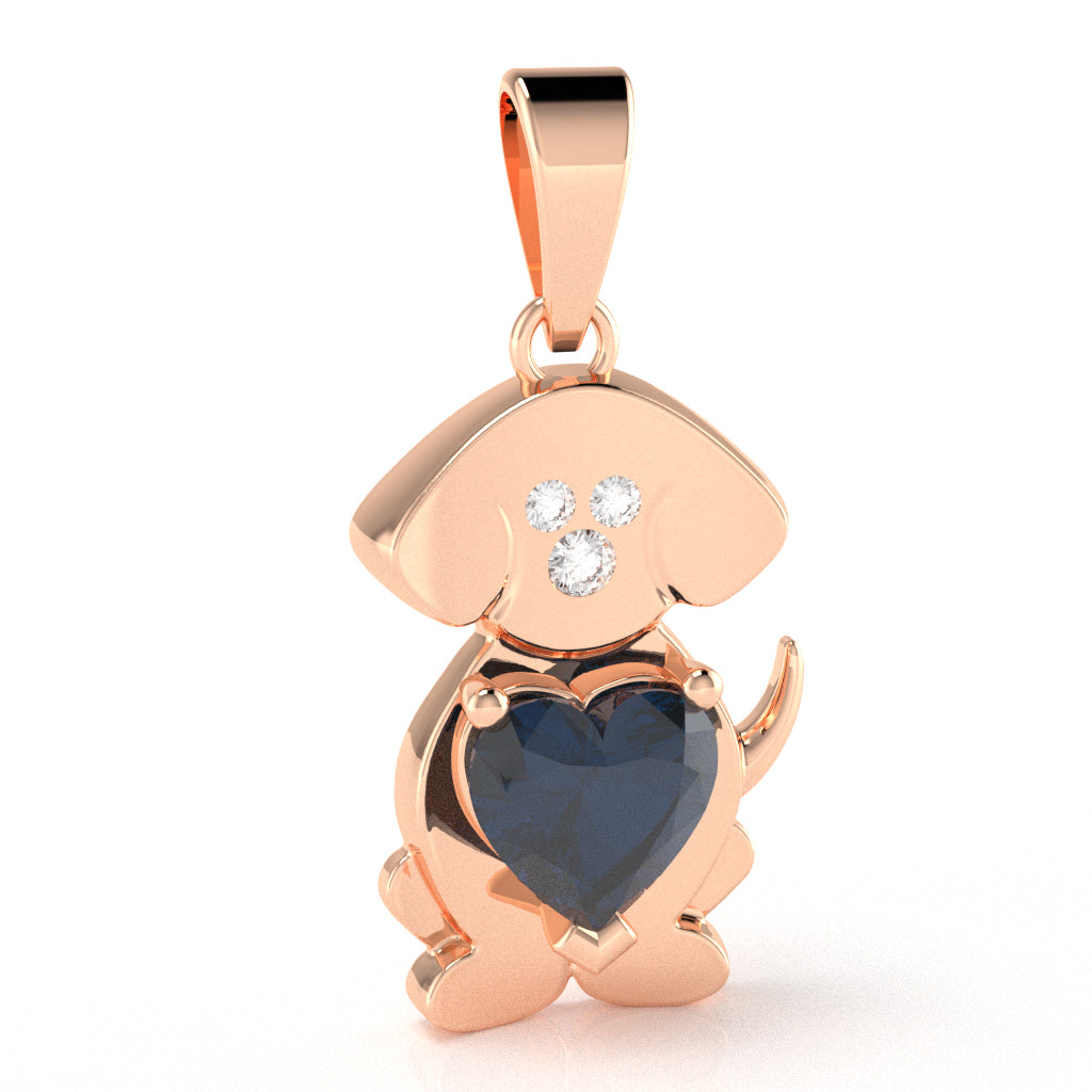Lab-Created Sapphire Diamond Puppy Love Heart Pendant In 10k Rose Gold