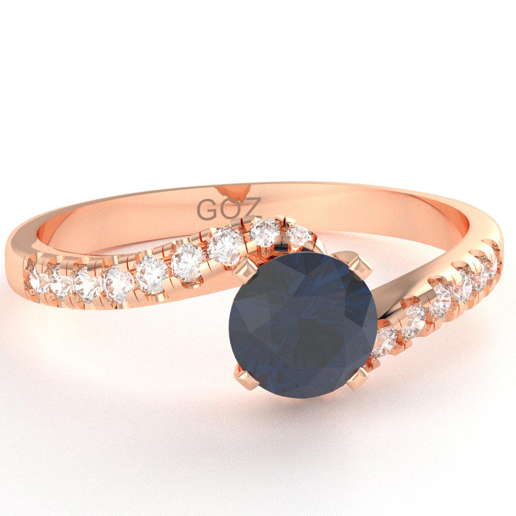 Sapphire Diamond Curly Dainty Engagement Ring In 10k Rose Gold