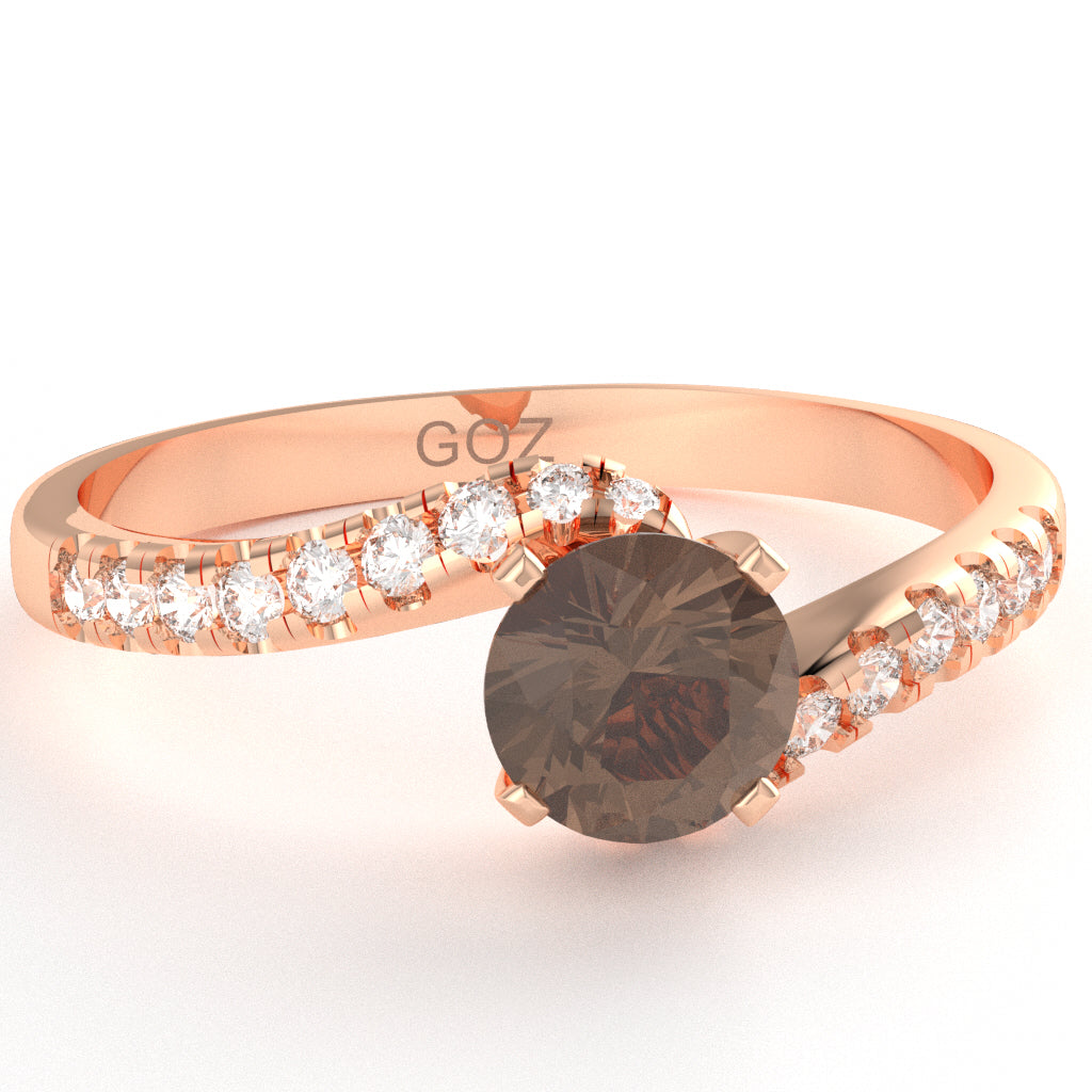 Smoky Quartz Diamond Curly Dainty Engagement Ring In 14k Rose Gold