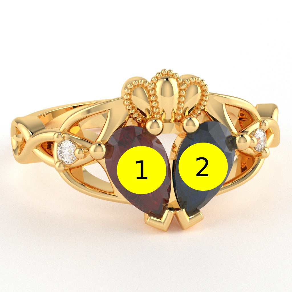 Customizable Gemstone Diamond Celtic Knot Heart Claddagh Ring In 14k Yellow Gold