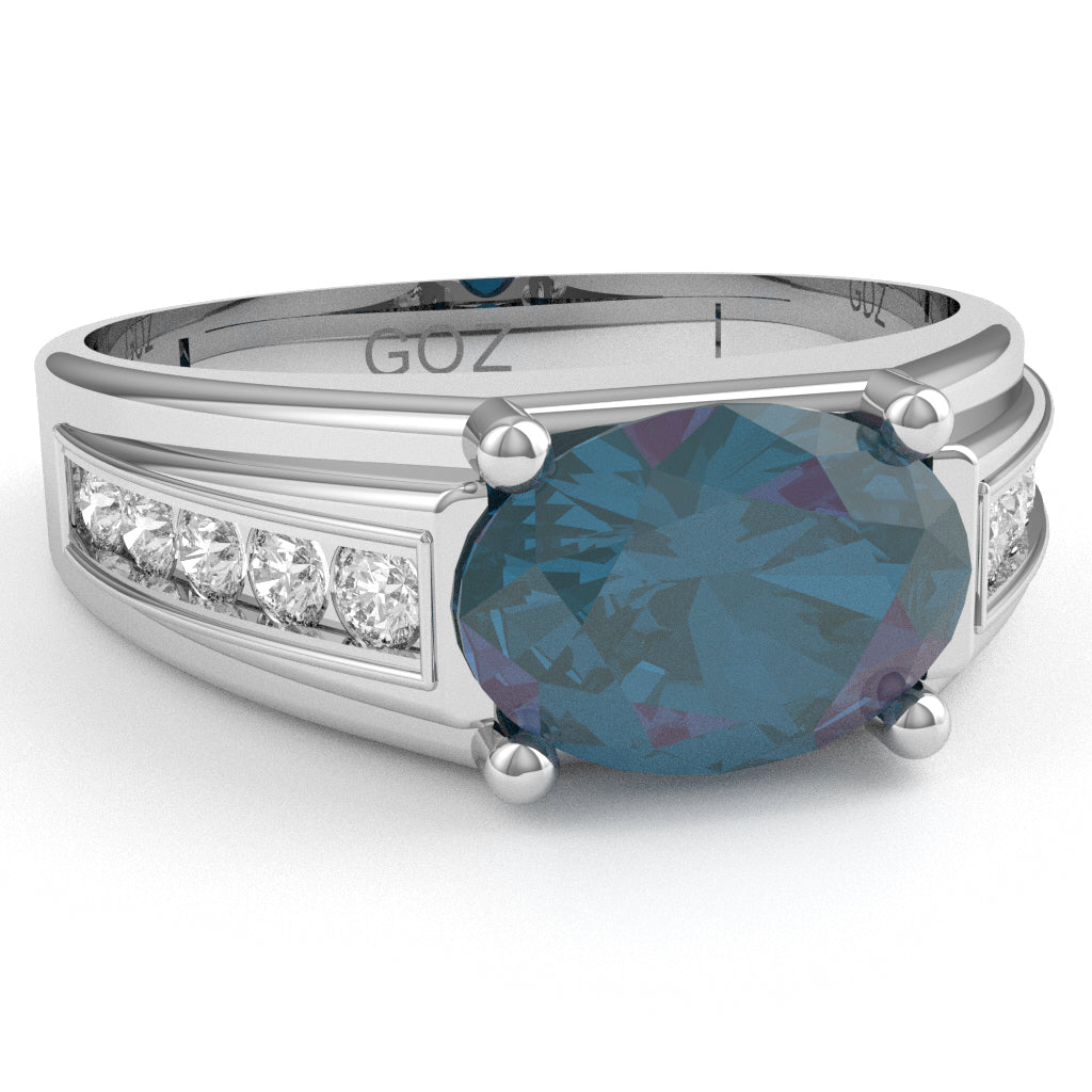 Lab-Created Alexandrite Diamond Designer Channel Ring In 14k White Gold