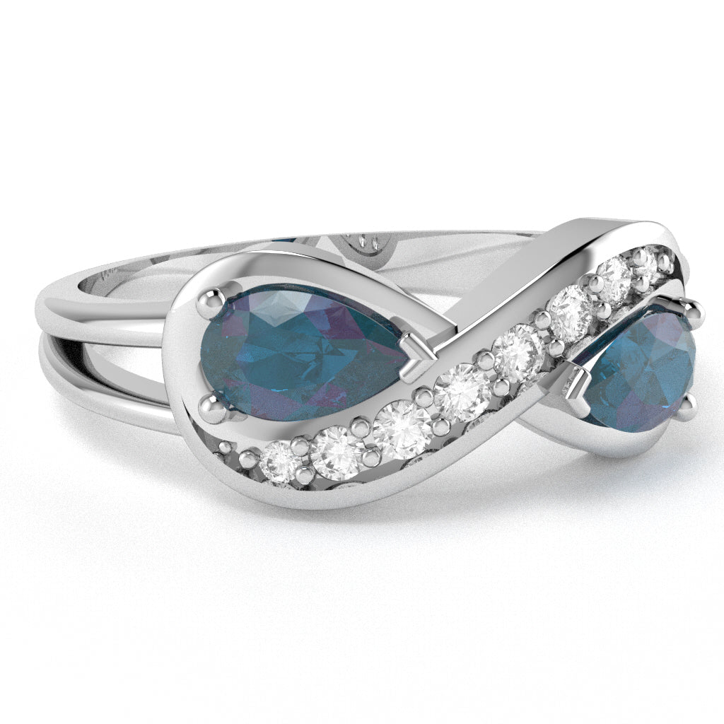 Lab-Created Alexandrite Diamond Infinity Love Ring In 14k White Gold