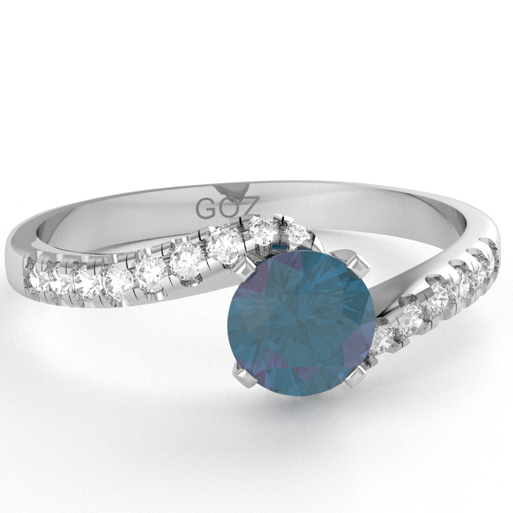Lab-Created Alexandrite Diamond Curly Dainty Engagement Ring In 14k White Gold