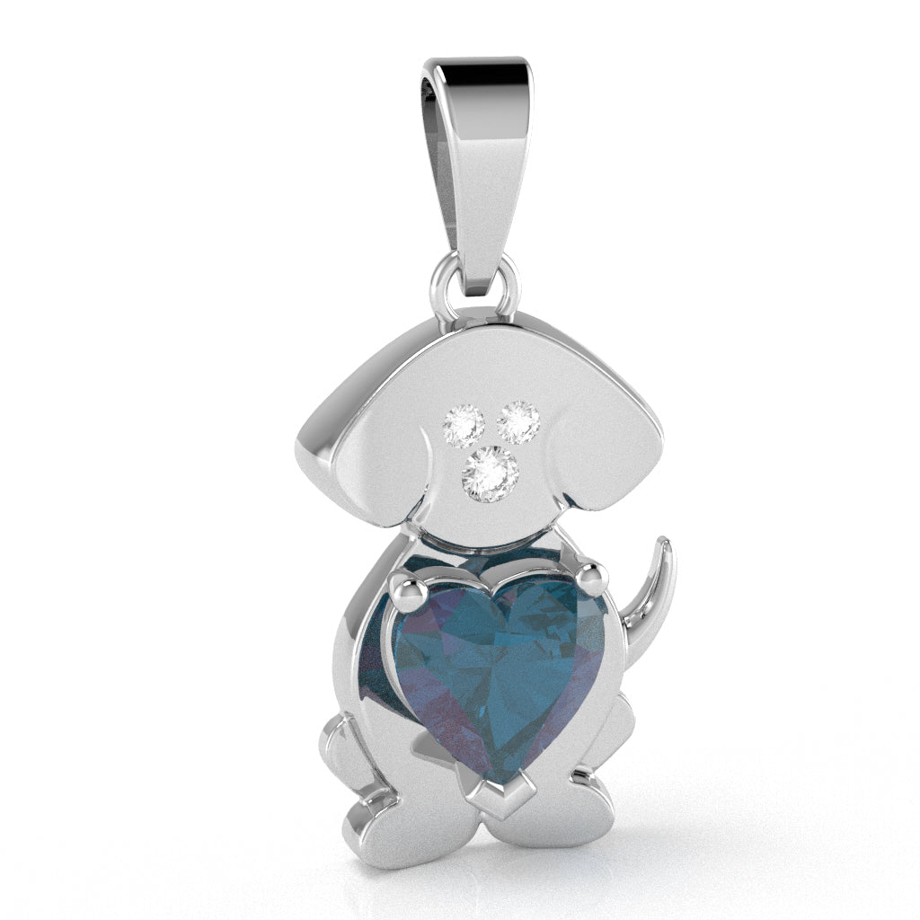 Lab-Created Alexandrite Diamond Puppy Love Heart Pendant In 14k White Gold