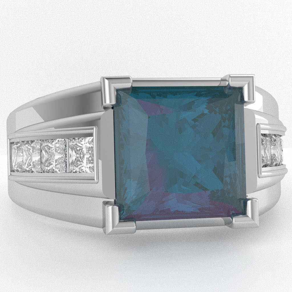 Men's Big Daddy Lab-Created Alexandrite Lab-Grown Diamond Channel Ring In Solid 14k White Gold