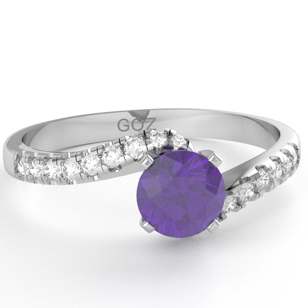 Amethyst Diamond Curly Dainty Engagement Ring In 14k White Gold