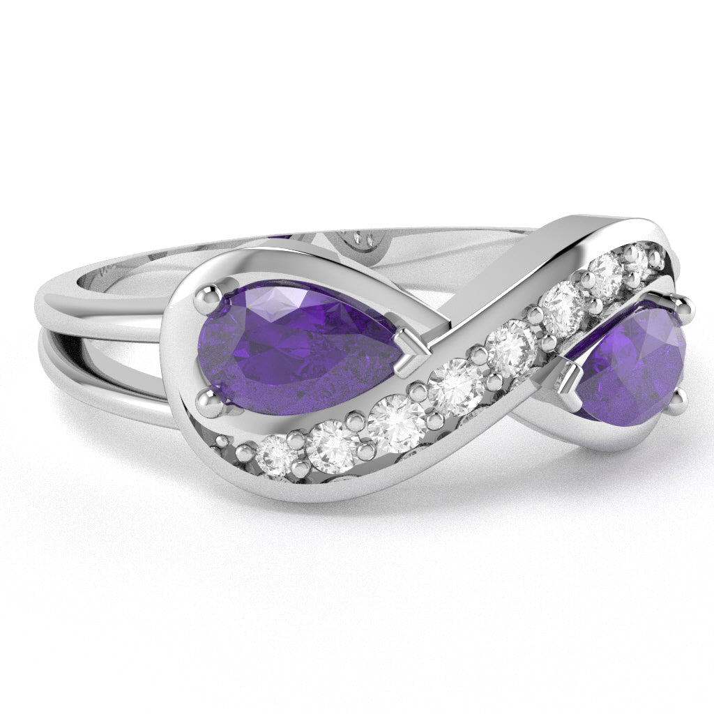 Amethyst Diamond Infinity Love Ring In 14k White Gold