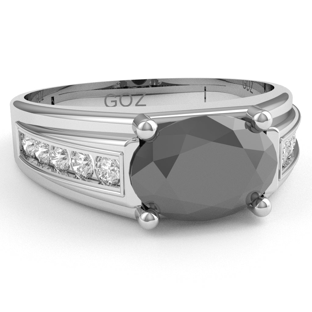 Black Onyx Diamond Designer Channel Ring In 14k White Gold