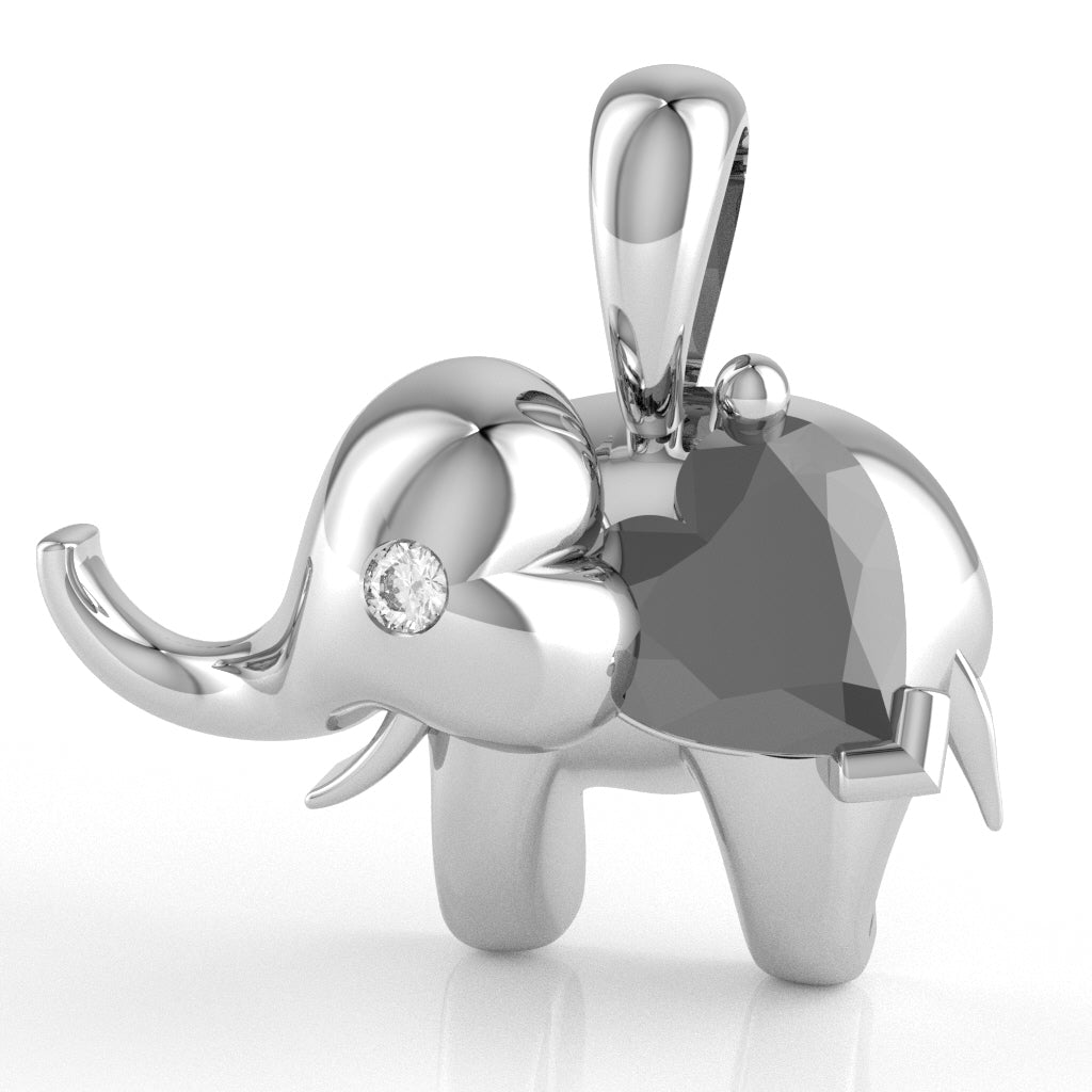 Black Onyx Diamond Elephant Heart Birthstone Pendant In 10k White Gold