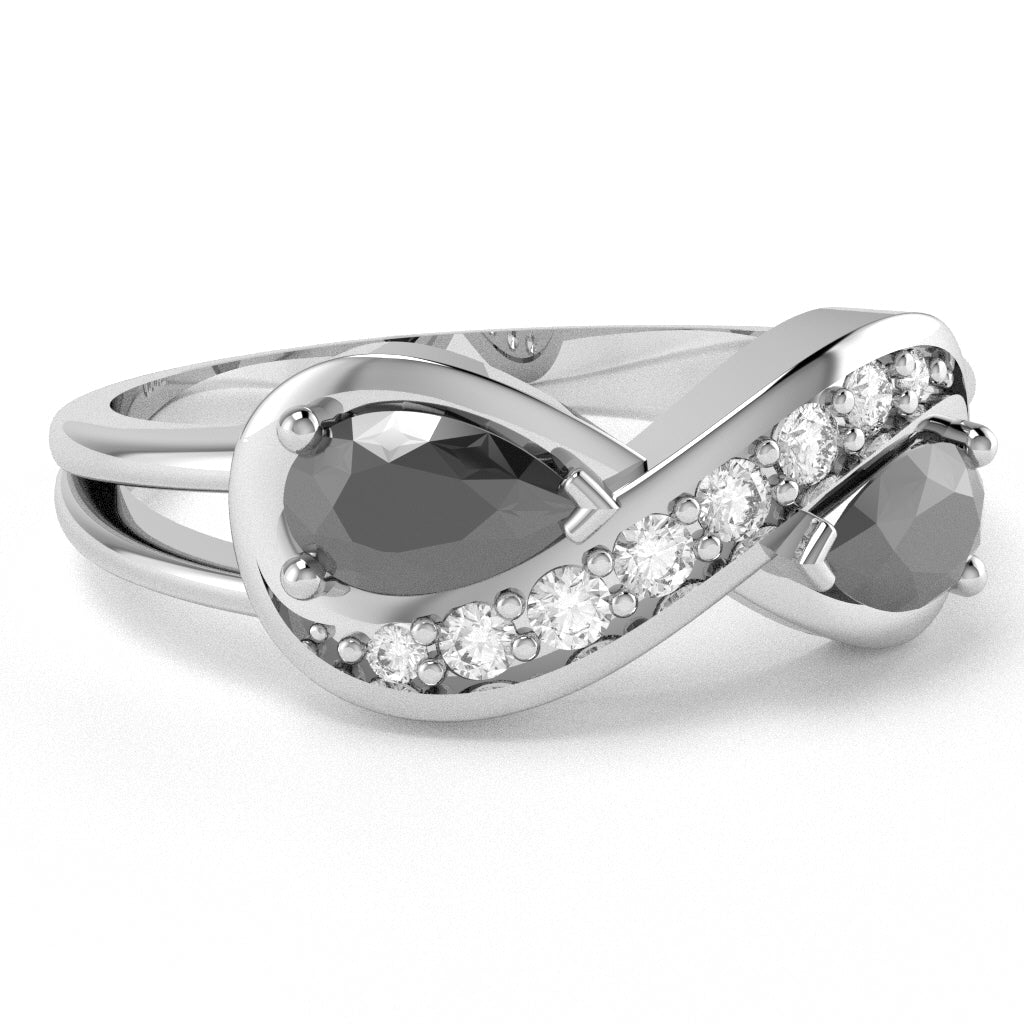 Black Onyx Diamond Infinity Love Ring In 10k White Gold