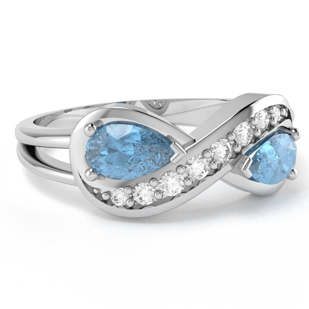 Blue Topaz Diamond Infinity Love Ring In 14k White Gold