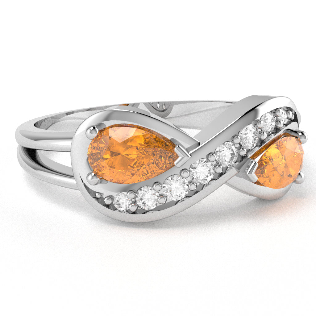 Citrine Diamond Infinity Love Ring In 14k White Gold