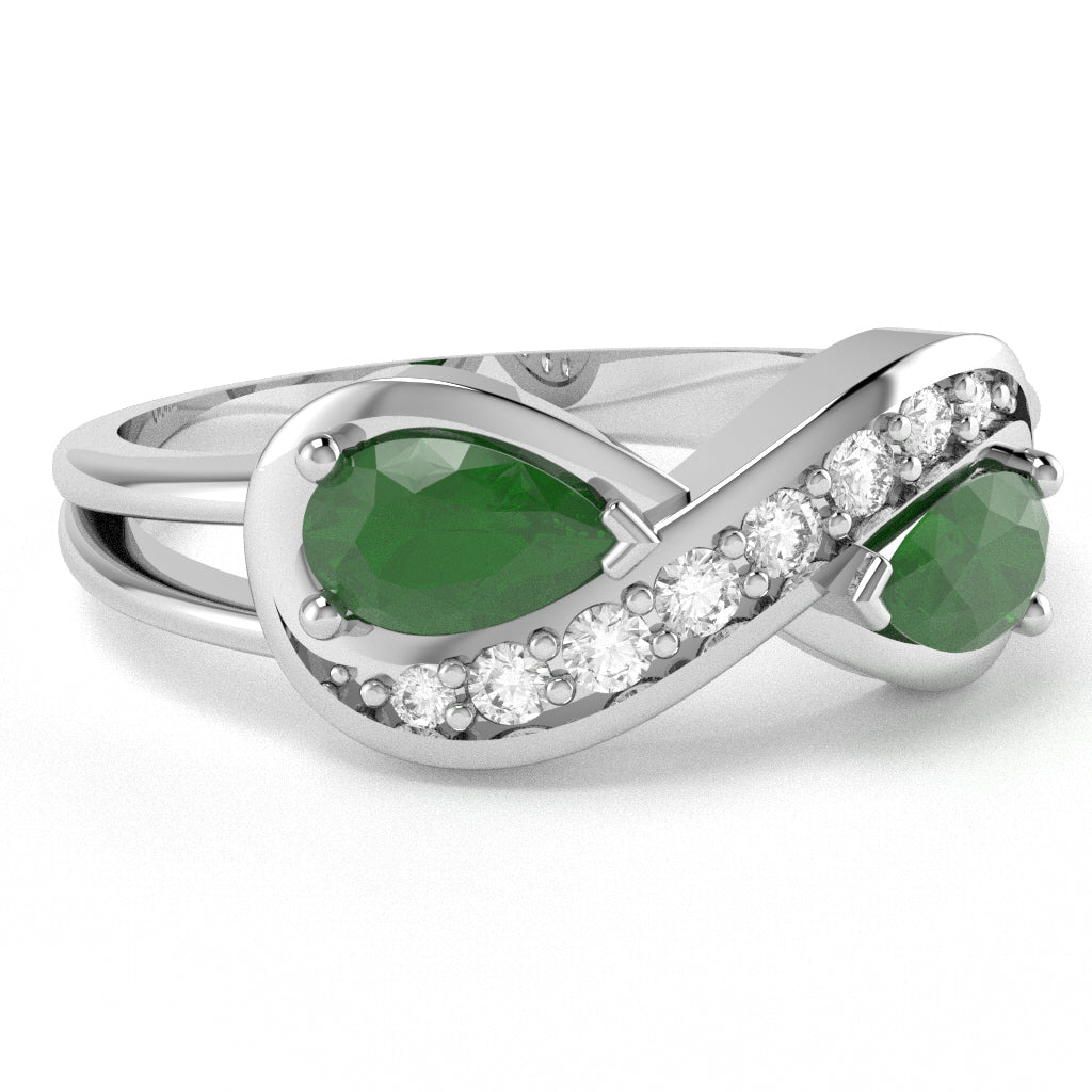 Emerald Diamond Infinity Love Ring In 14k White Gold