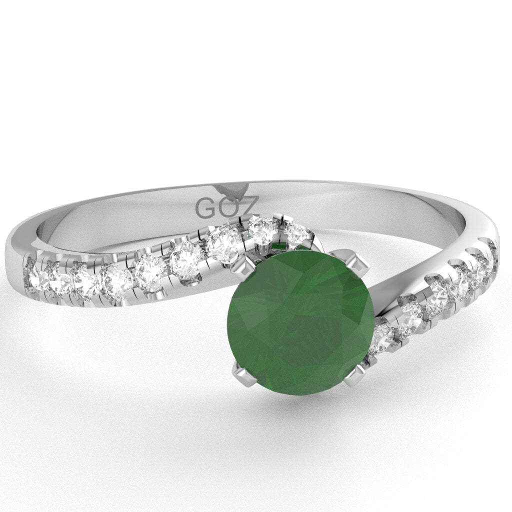 Emerald Diamond Curly Dainty Engagement Ring In 10k White Gold