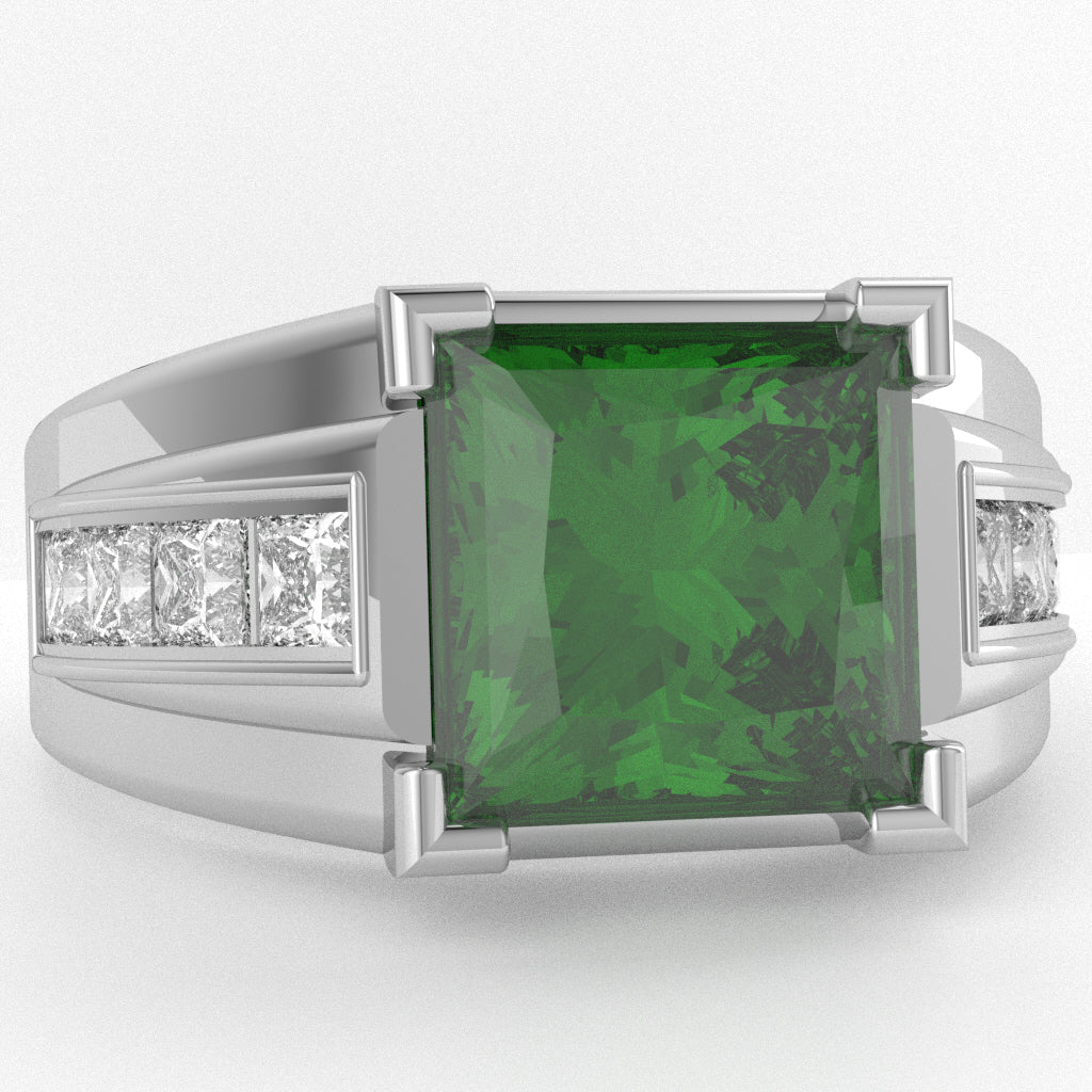 Men's Big Daddy Lab-Created Emerald Lab-Grown Diamond Channel Ring In Solid 10k White Gold