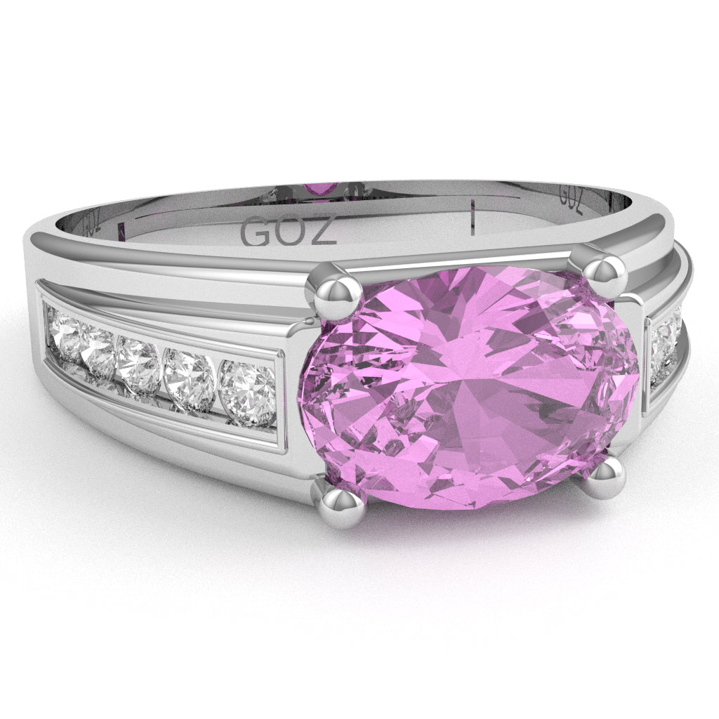 Lab-Created Pink Sapphire Diamond Designer Channel Ring In 14k White Gold