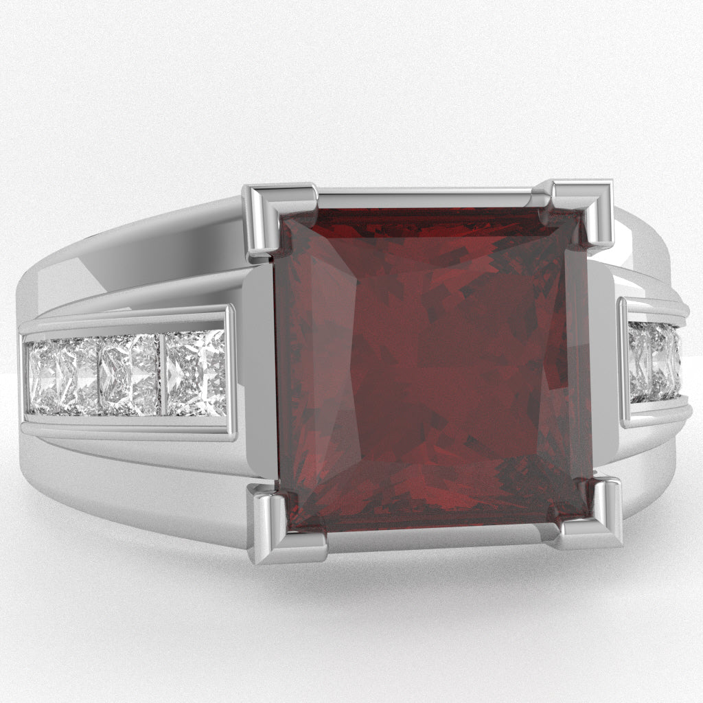 Men's Big Daddy Lab-Created Ruby Lab-Grown Diamond Channel Ring In Solid 14k White Gold
