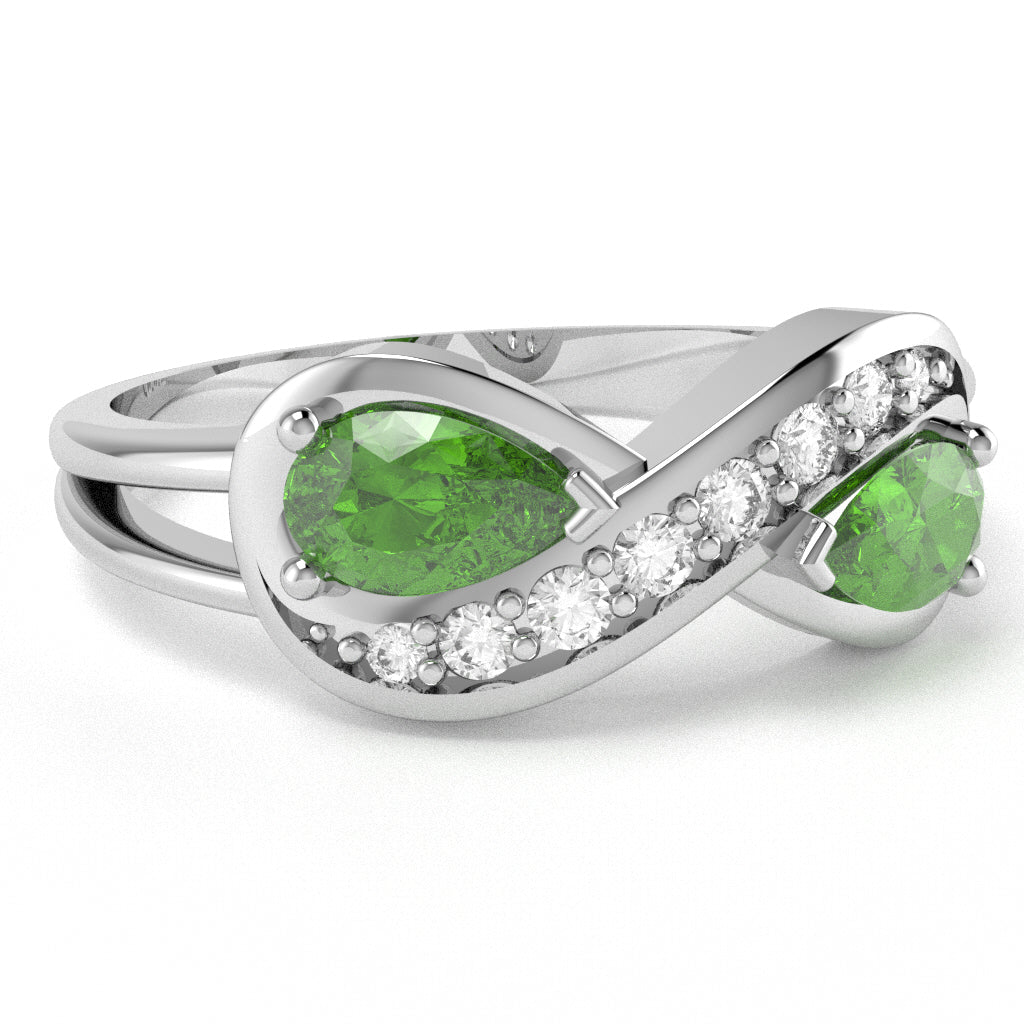 Peridot Diamond Infinity Love Ring In 10k White Gold