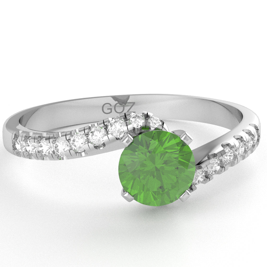 Peridot Diamond Curly Dainty Engagement Ring In 10k White Gold