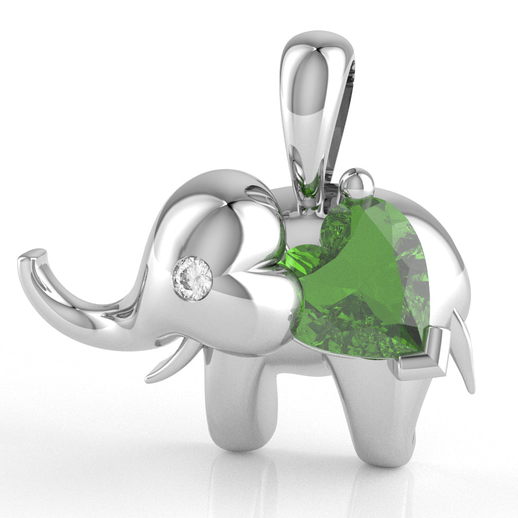Peridot Diamond Elephant Heart Birthstone Pendant In 10k White Gold