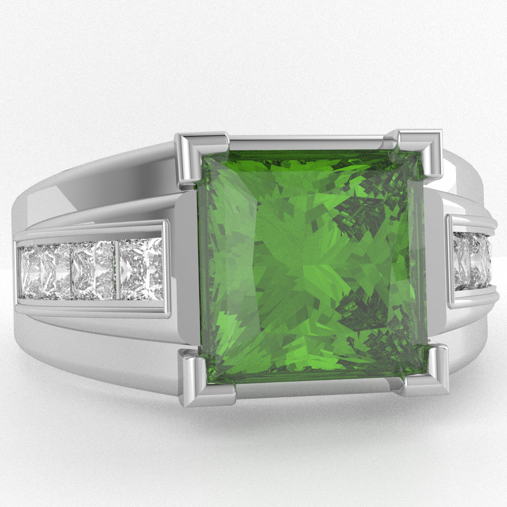 Men's Big Daddy Peridot Lab-Grown Diamond Channel Ring In Solid 10k White Gold
