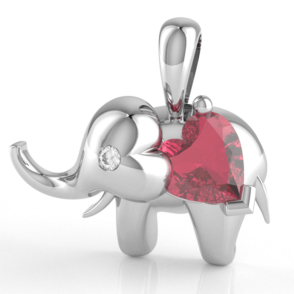 Pink Tourmaline Diamond Elephant Heart Birthstone Pendant In 10k White Gold