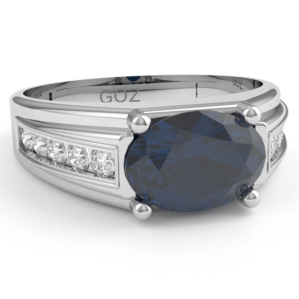 Lab-Created Sapphire Diamond Designer Channel Ring In 14k White Gold