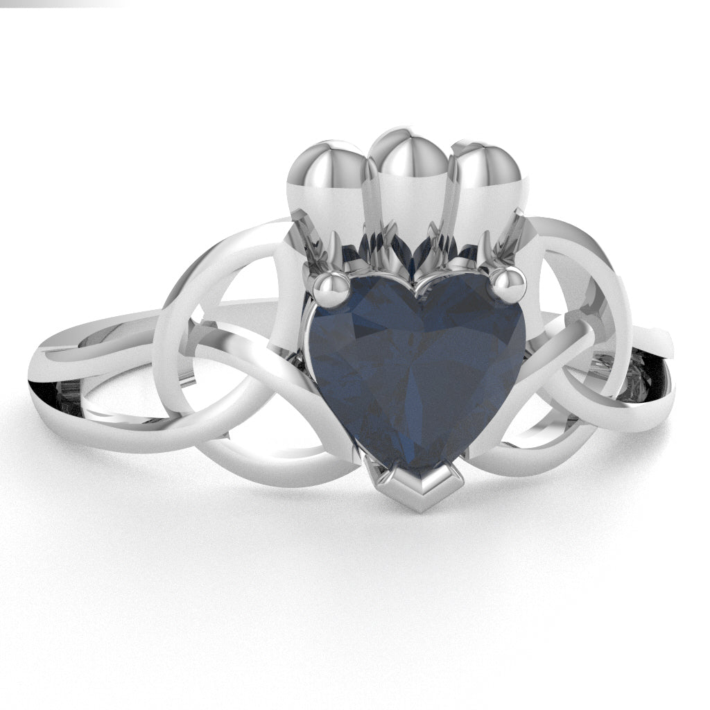 Celtic Trinity Knot Claddagh Lab-Created Sapphire Engagement Ring In 14k White Gold