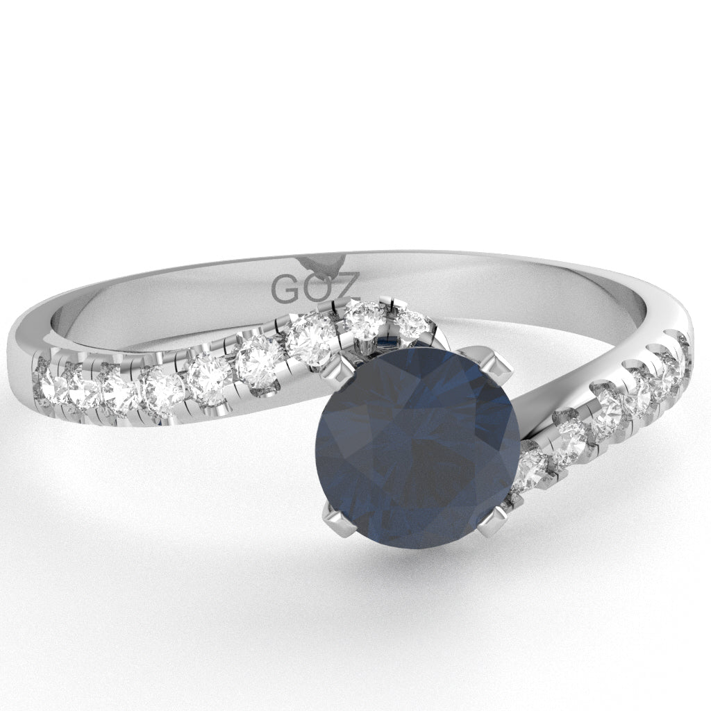 Lab-Created Sapphire Diamond Curly Dainty Engagement Ring In 10k White Gold