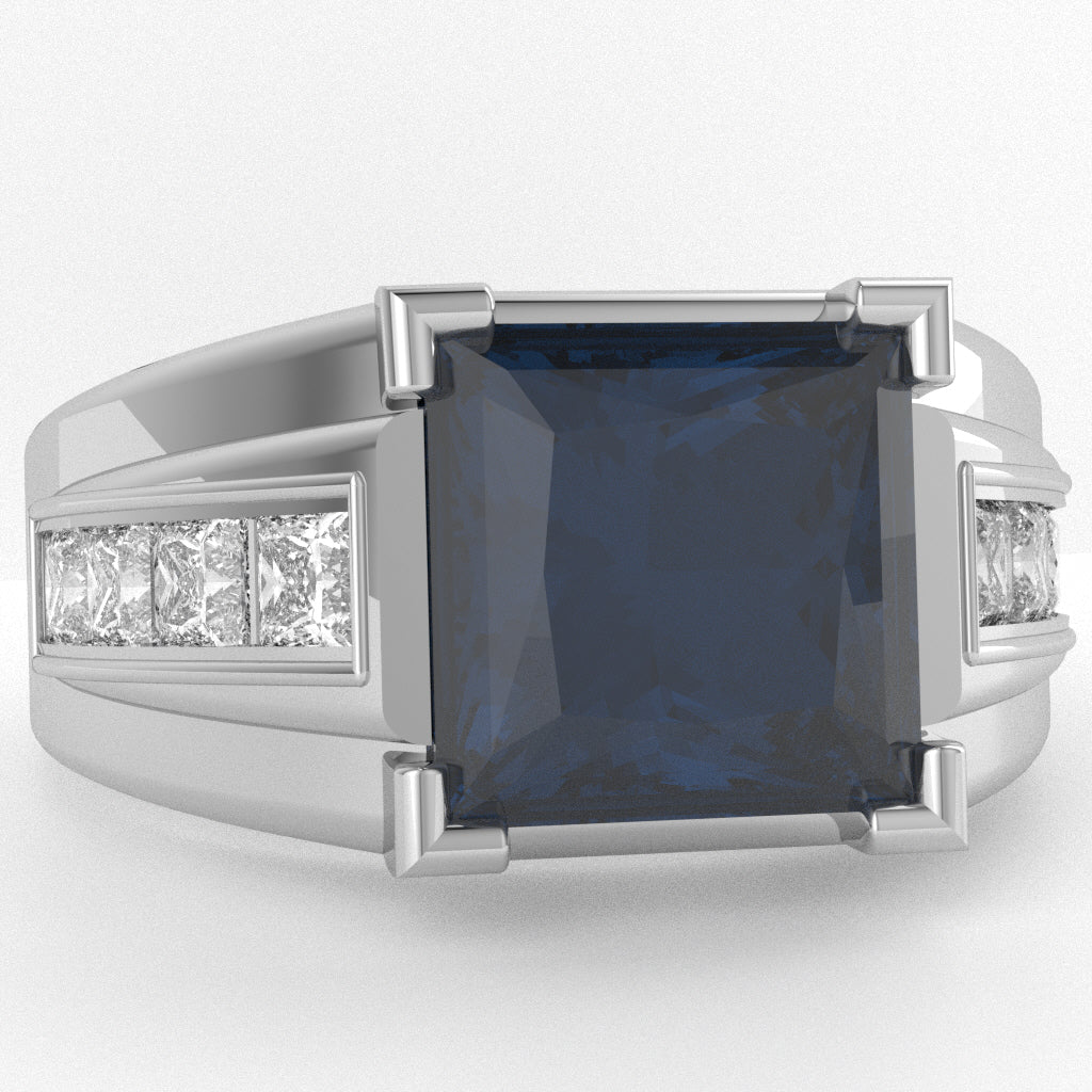 Men's Big Daddy Lab-Created Sapphire Lab-Grown Diamond Channel Ring In Solid 14k White Gold